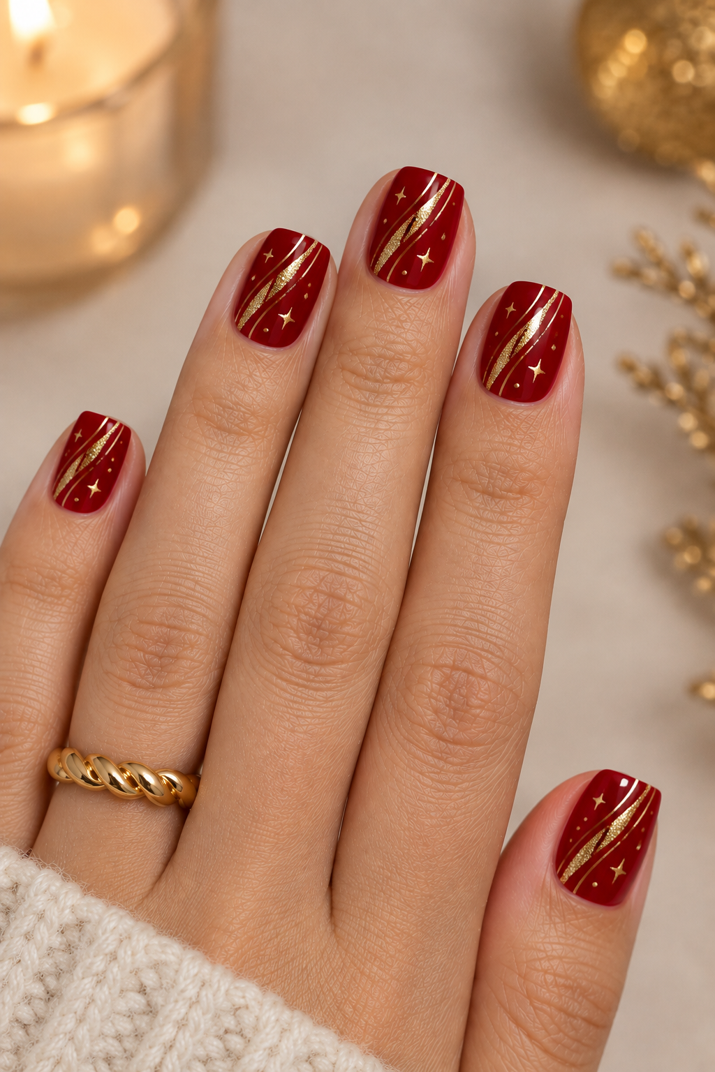 Festive Red and Gold Xmas Manicure