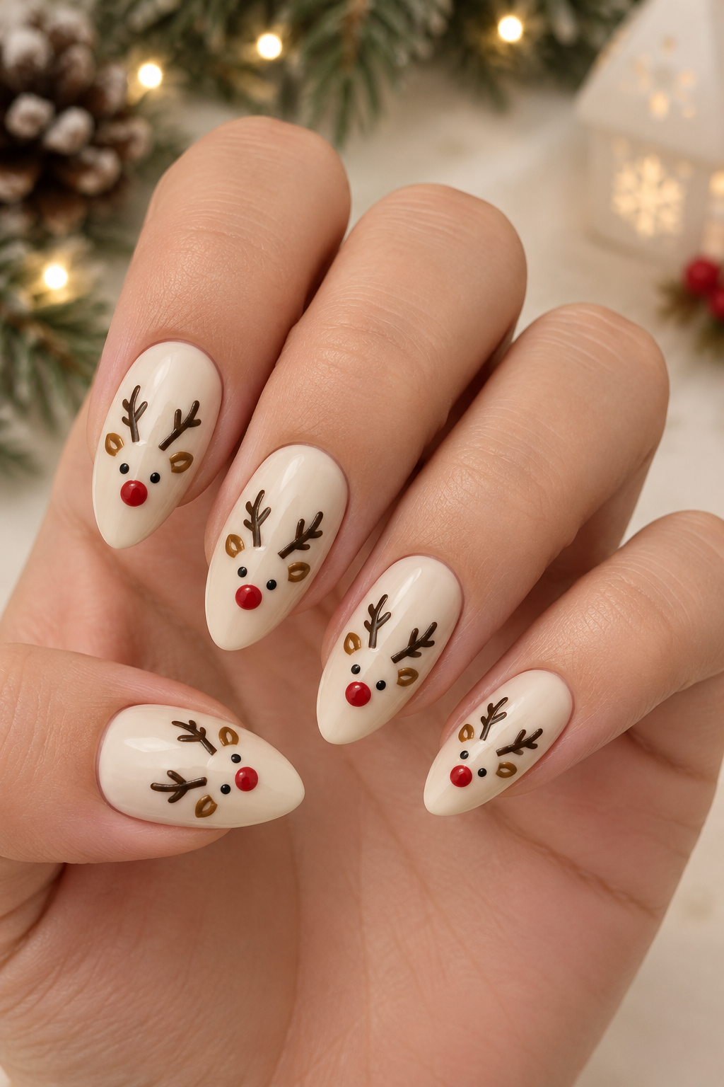 Festive Reindeer Holiday Manicure