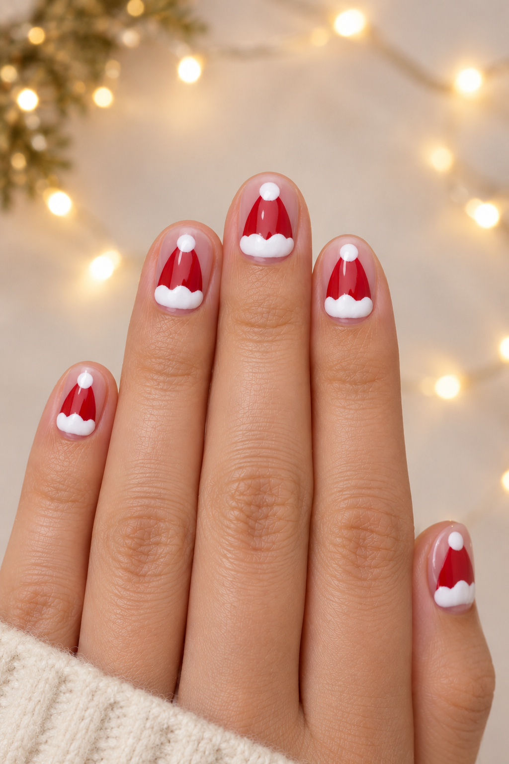 Festive Santa Hat Nail Art