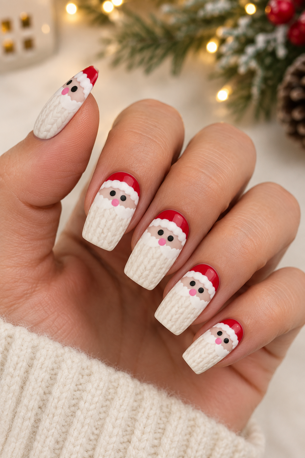 Festive Santa Sweater Nail Art