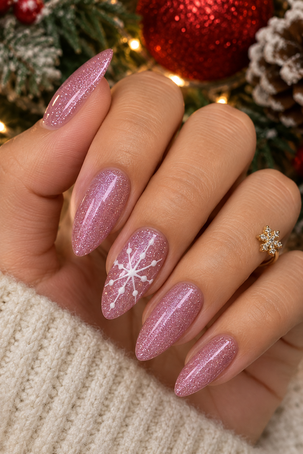 Festive Snowflake Glitter Manicure