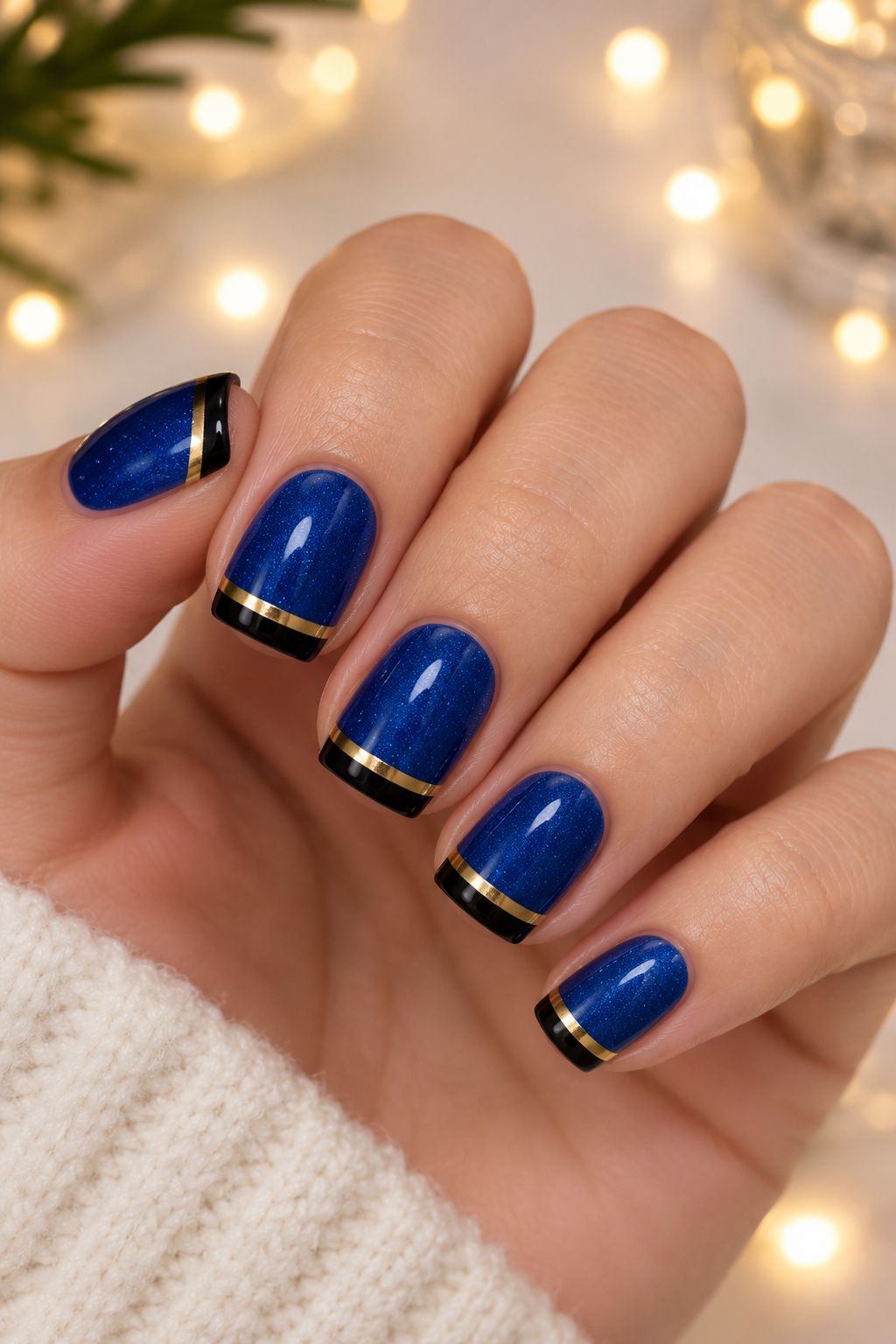 Glamorous Navy and Gold French Manicure