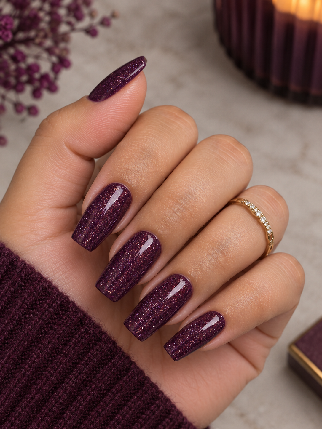 Plum Glitter Nails