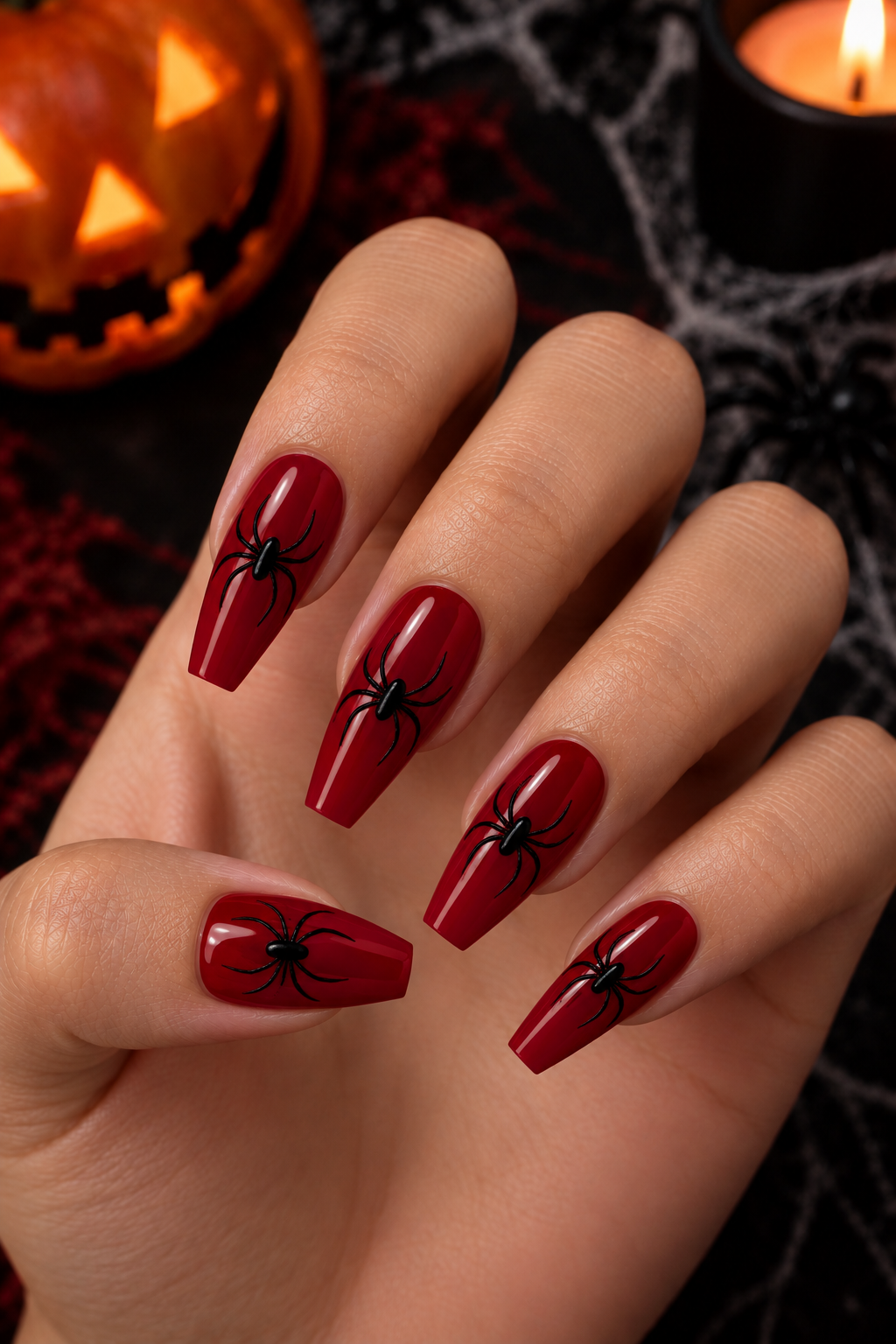 Glamorous Spider Halloween Manicure