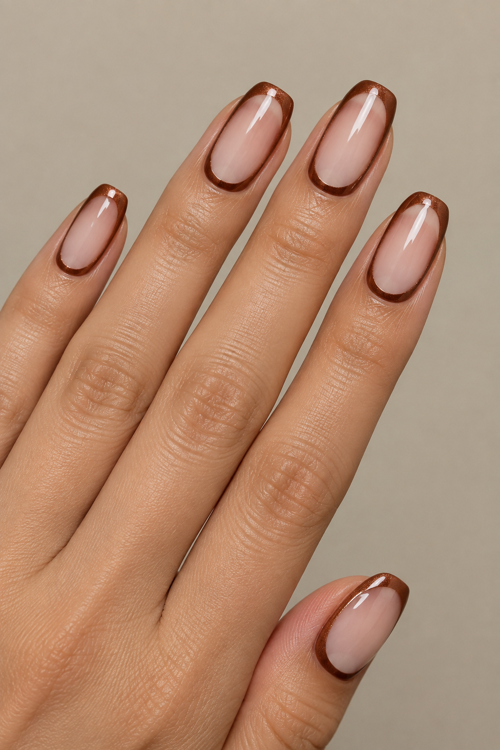 Glossy Chestnut Outline Manicure