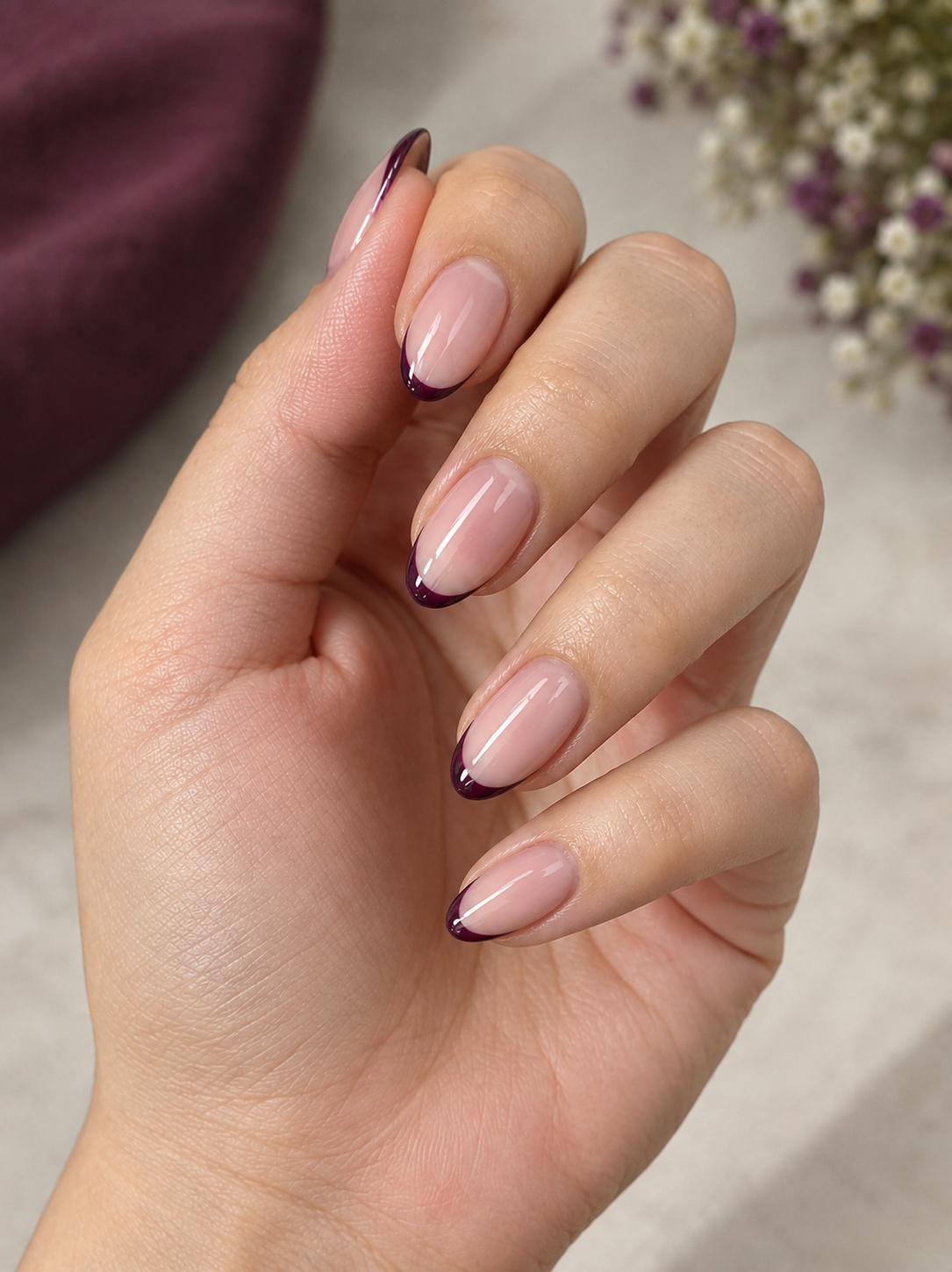 micro french tip fall nails plum