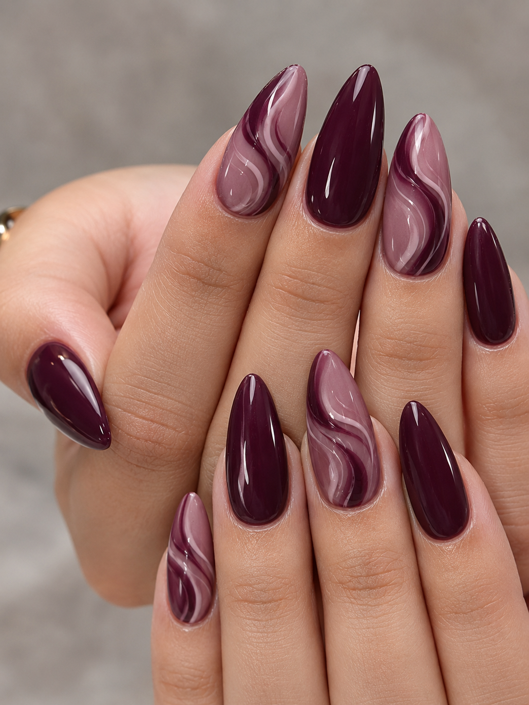 fall nails plum swirl design