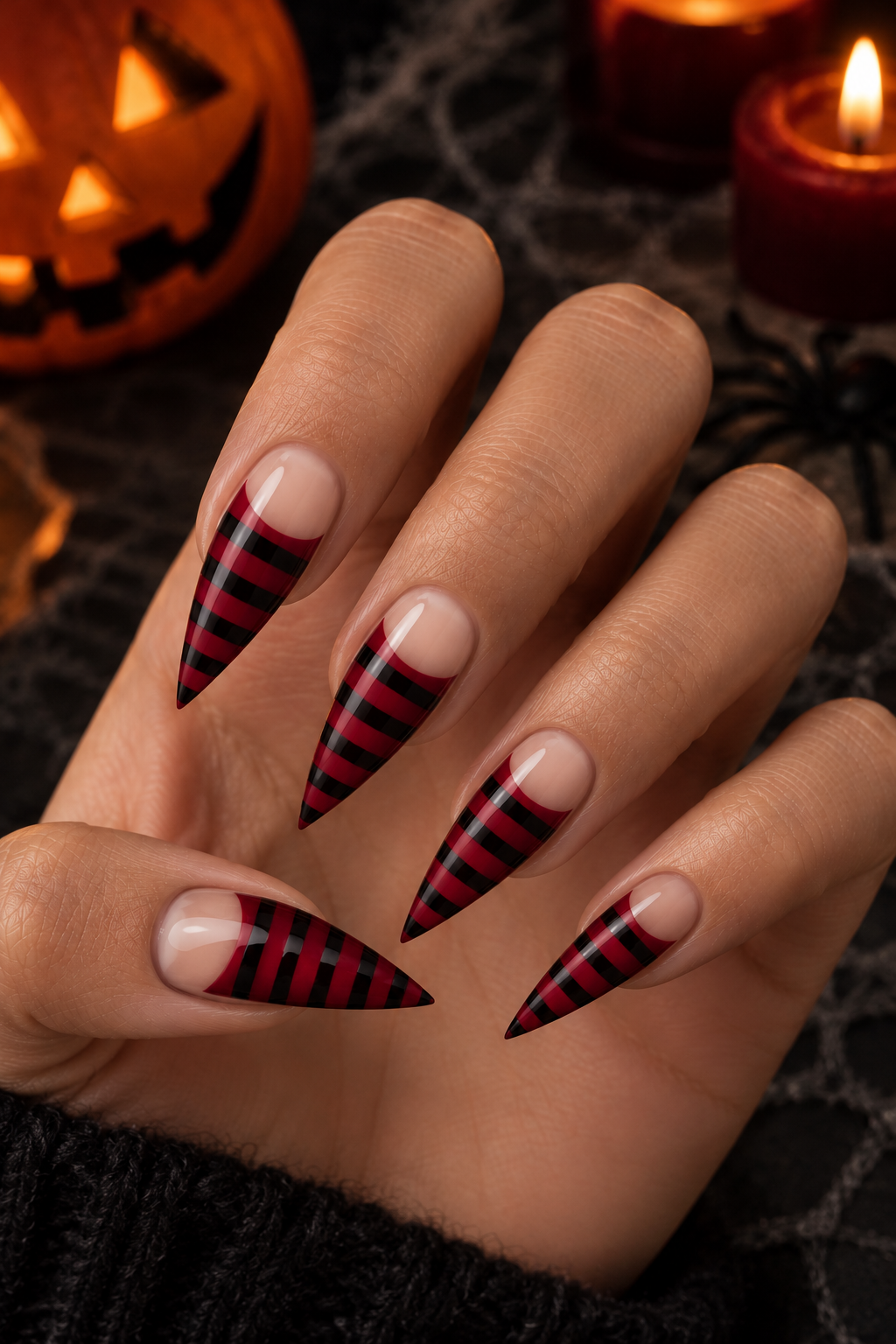 Gothic Blood-Stripe Halloween Manicure