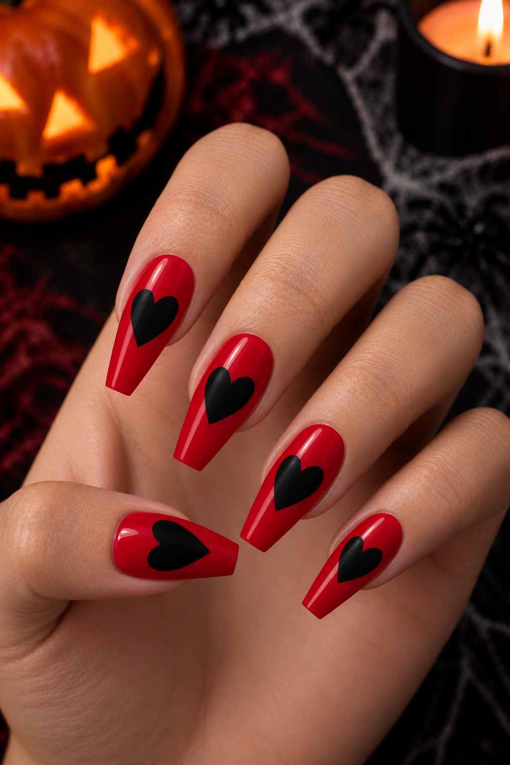 Gothic Red Heart Halloween Nails