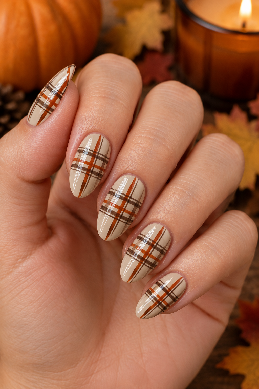 Harvest Plaid Thanksgiving Nails