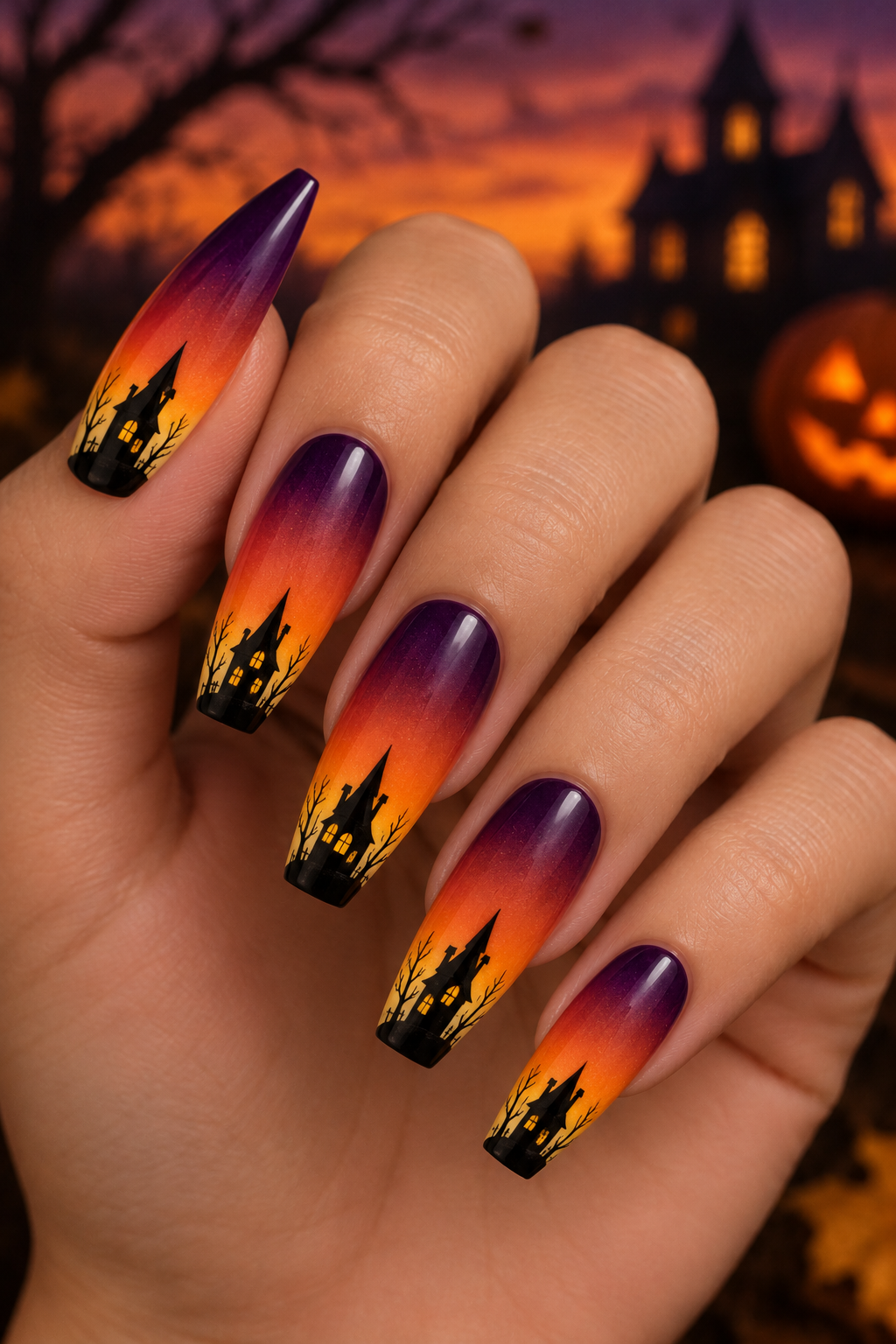 Haunted Sunset Village Nails