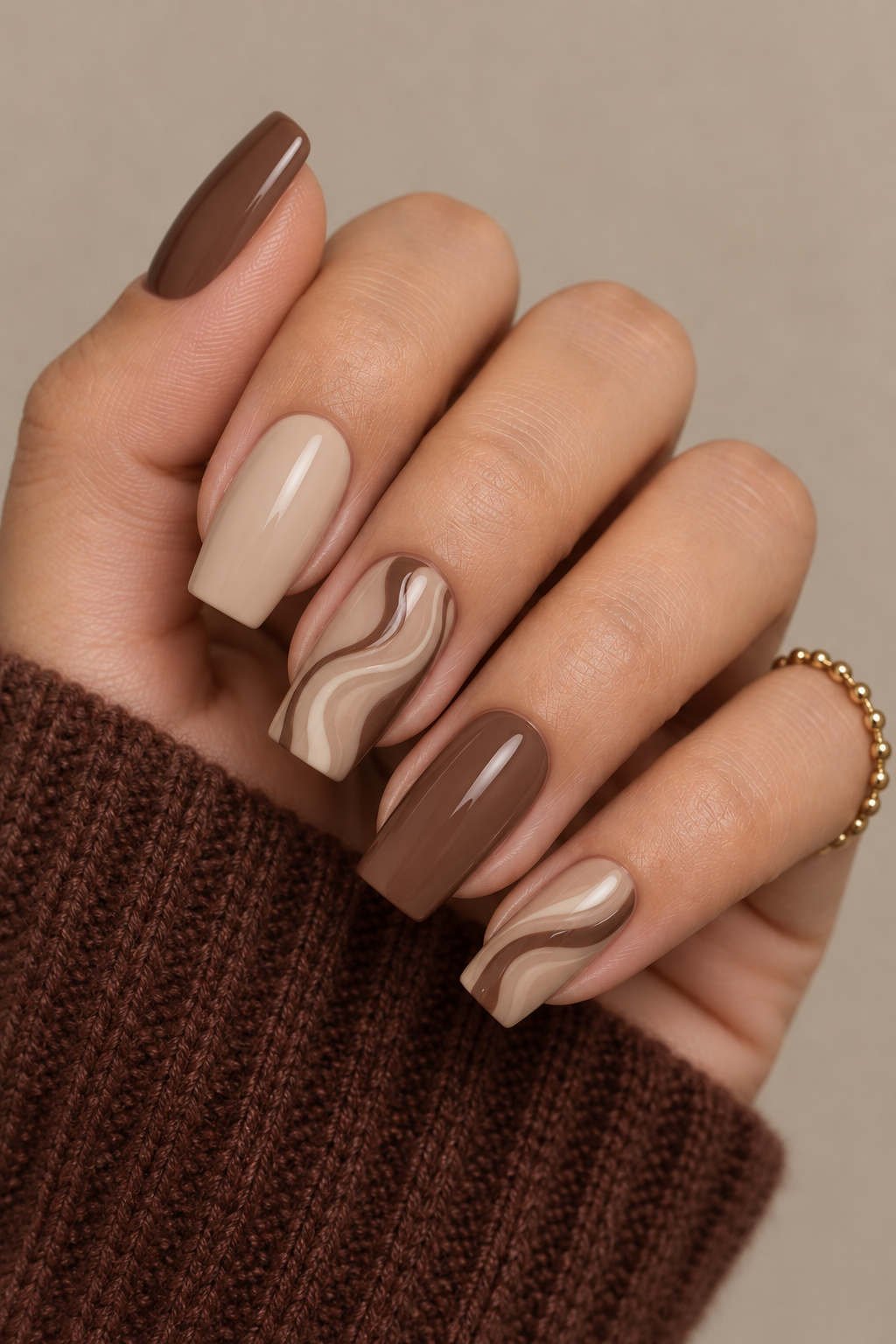 cozy Latte Swirl Autumn Manicure
