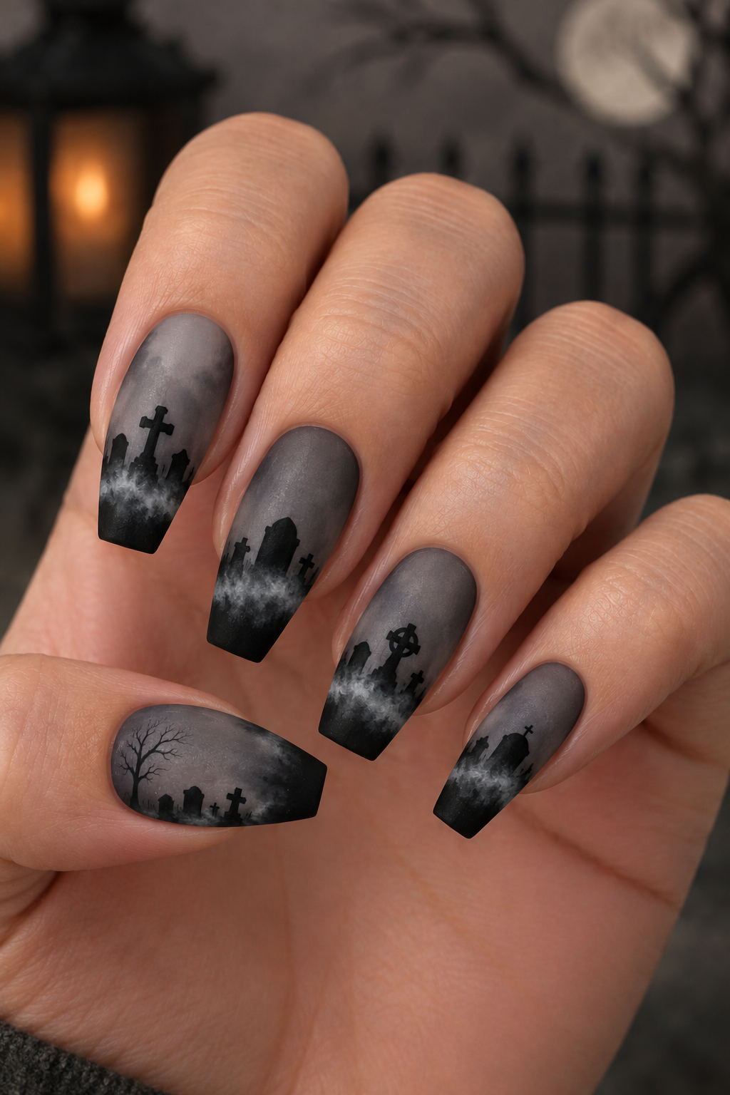 Matte Graveyard Manicure Under Moonlight