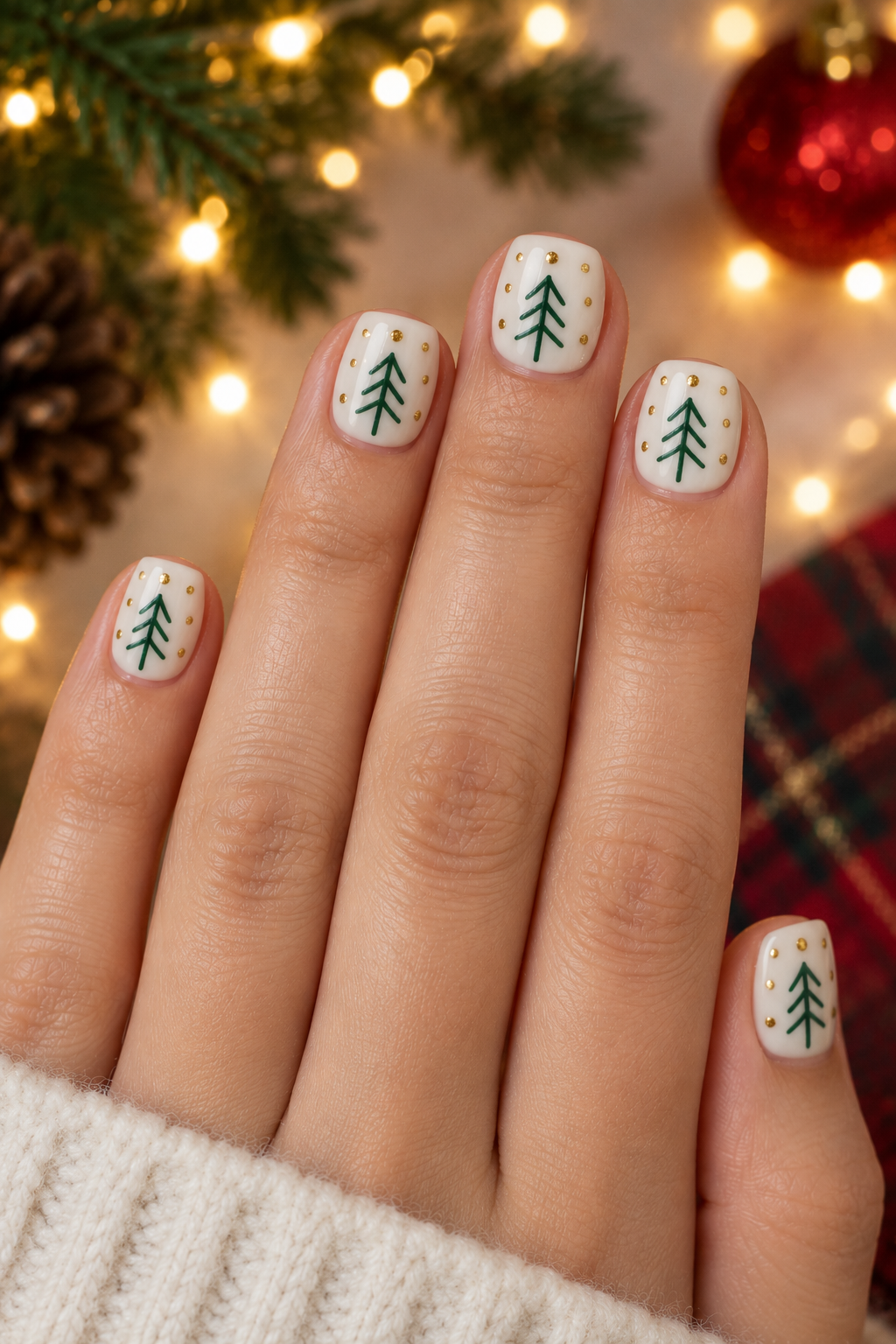 Minimal Christmas Tree Nail Art