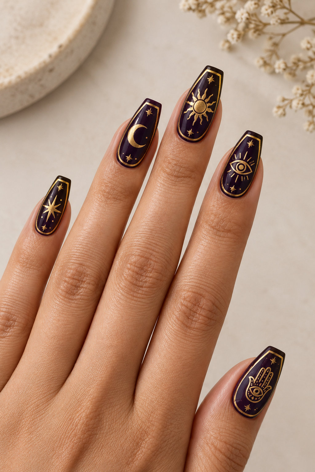Mystical Tarot Gold Nail Art