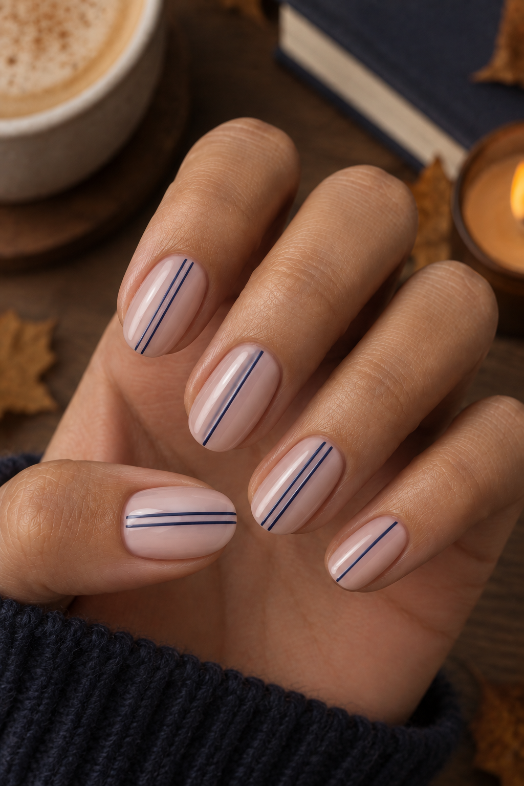 Navy Pinstripe Nails