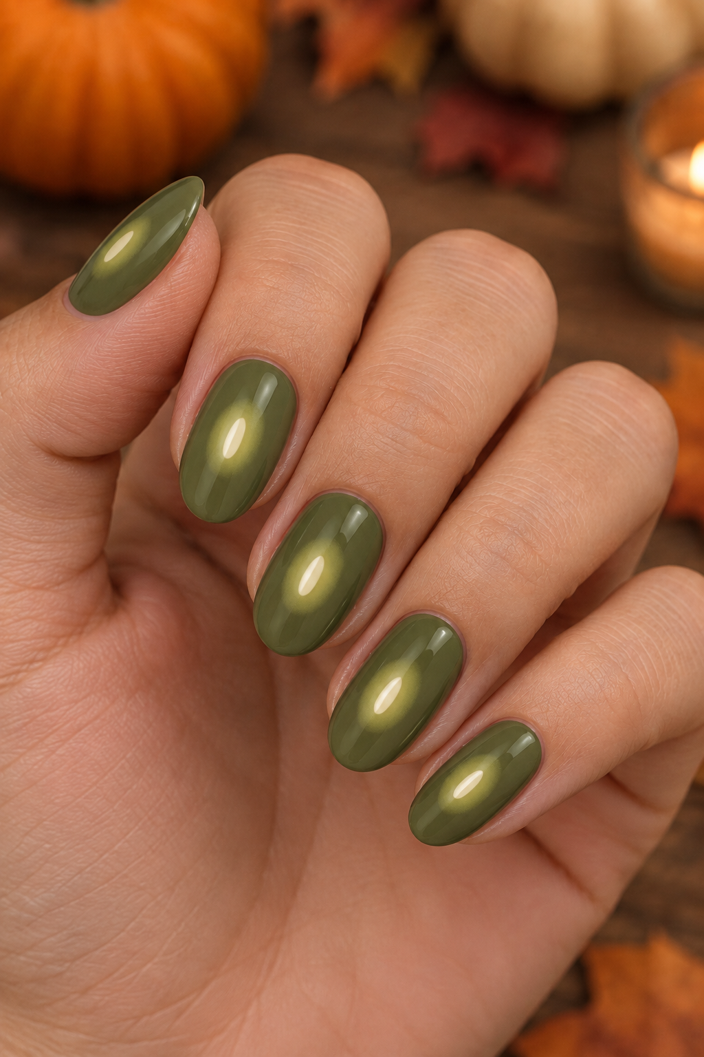 Olive Candlelight Autumn Manicure