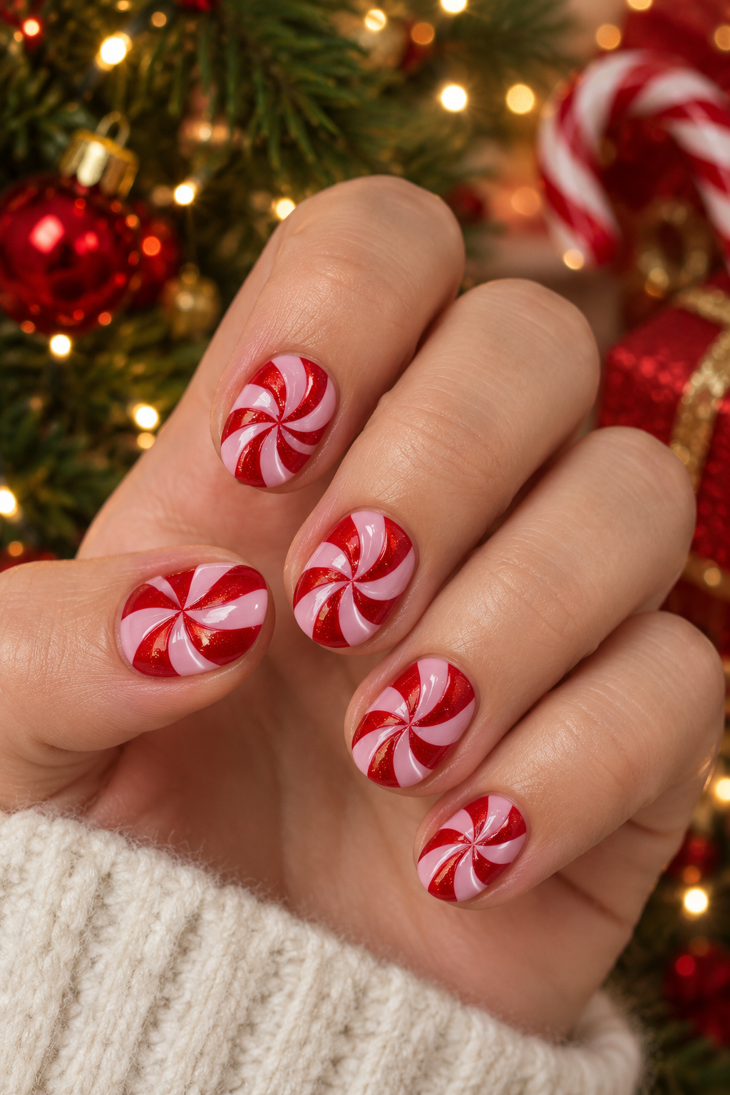 Peppermint Swirl Holiday Manicure