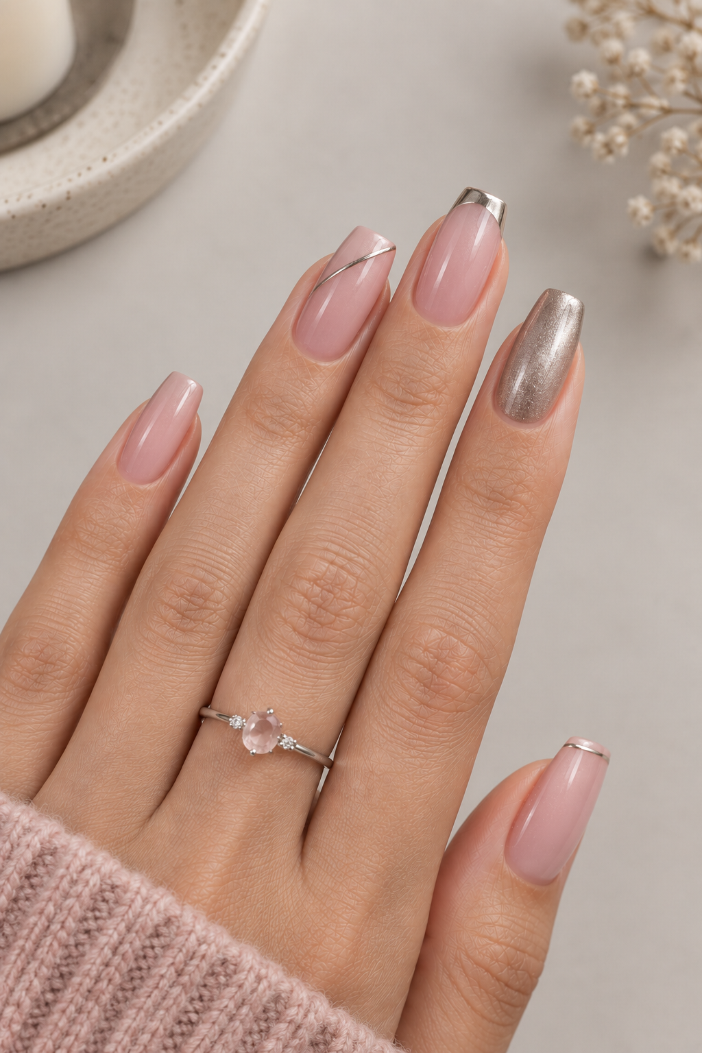 Rose Quartz & Pewter