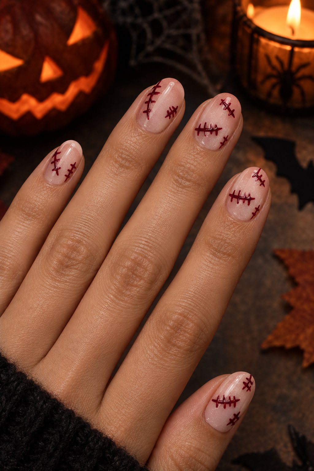 Stitched Scar Halloween Nails