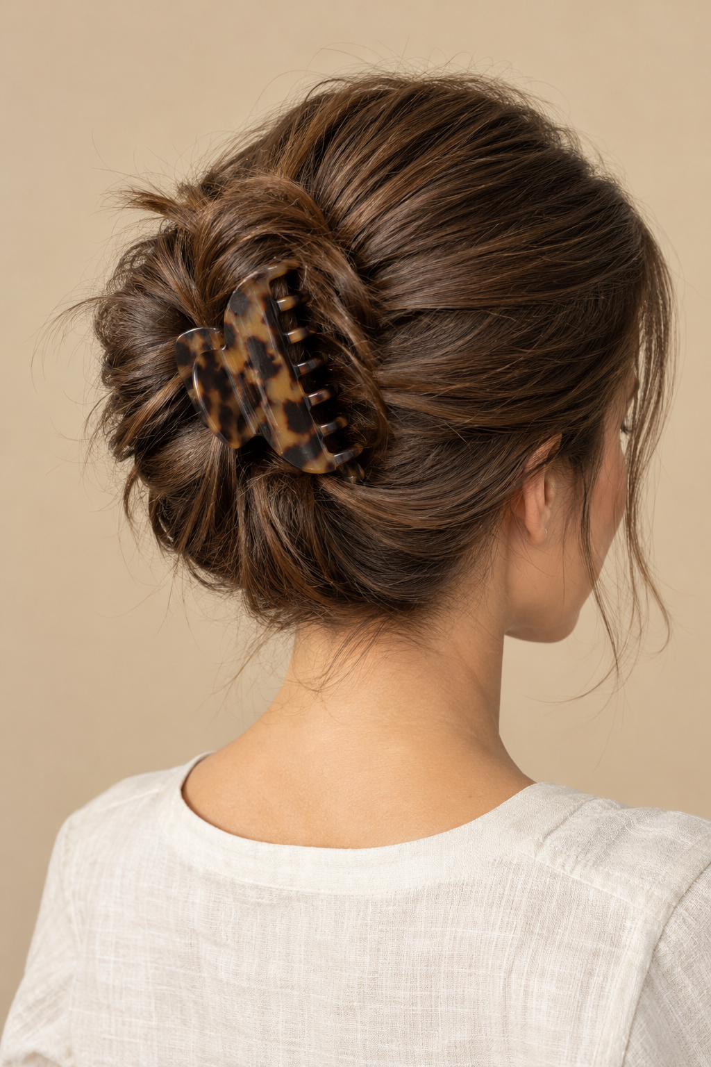 Messy Claw Clip Bun hairstyle for thick hair