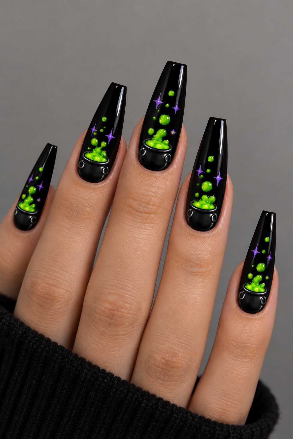Witchy Neon Cauldron Manicure
